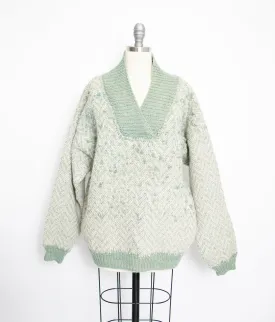 1970s Wool Sweater Sage Green Oversized Knit L