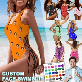 26  Colors Custom Face All Multiple Color Women's Lace Up Back Swimwear One Piece Swimsuit Personalized One Piece Bathing Suits