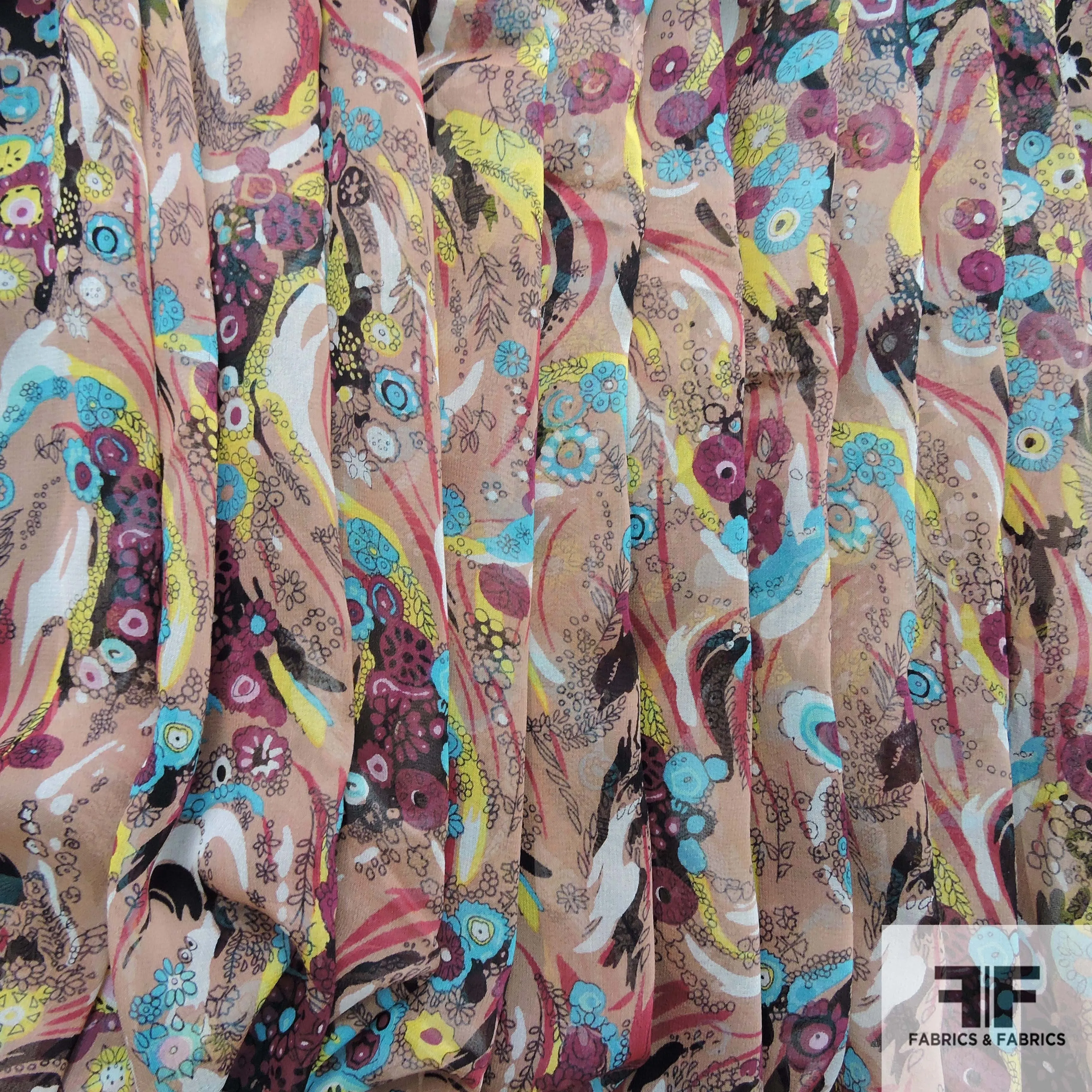 Abstract Printed Silk Chiffon - Multicolor