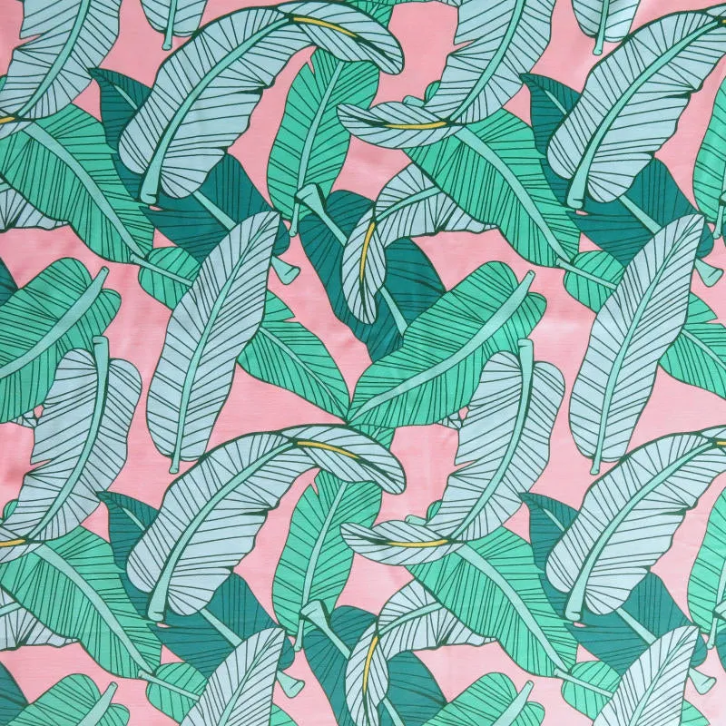 Banana Leaves on Light Peach Nylon Spandex Swimsuit Fabric