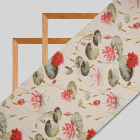 Beige Floral Digital Print Rayon Fabric