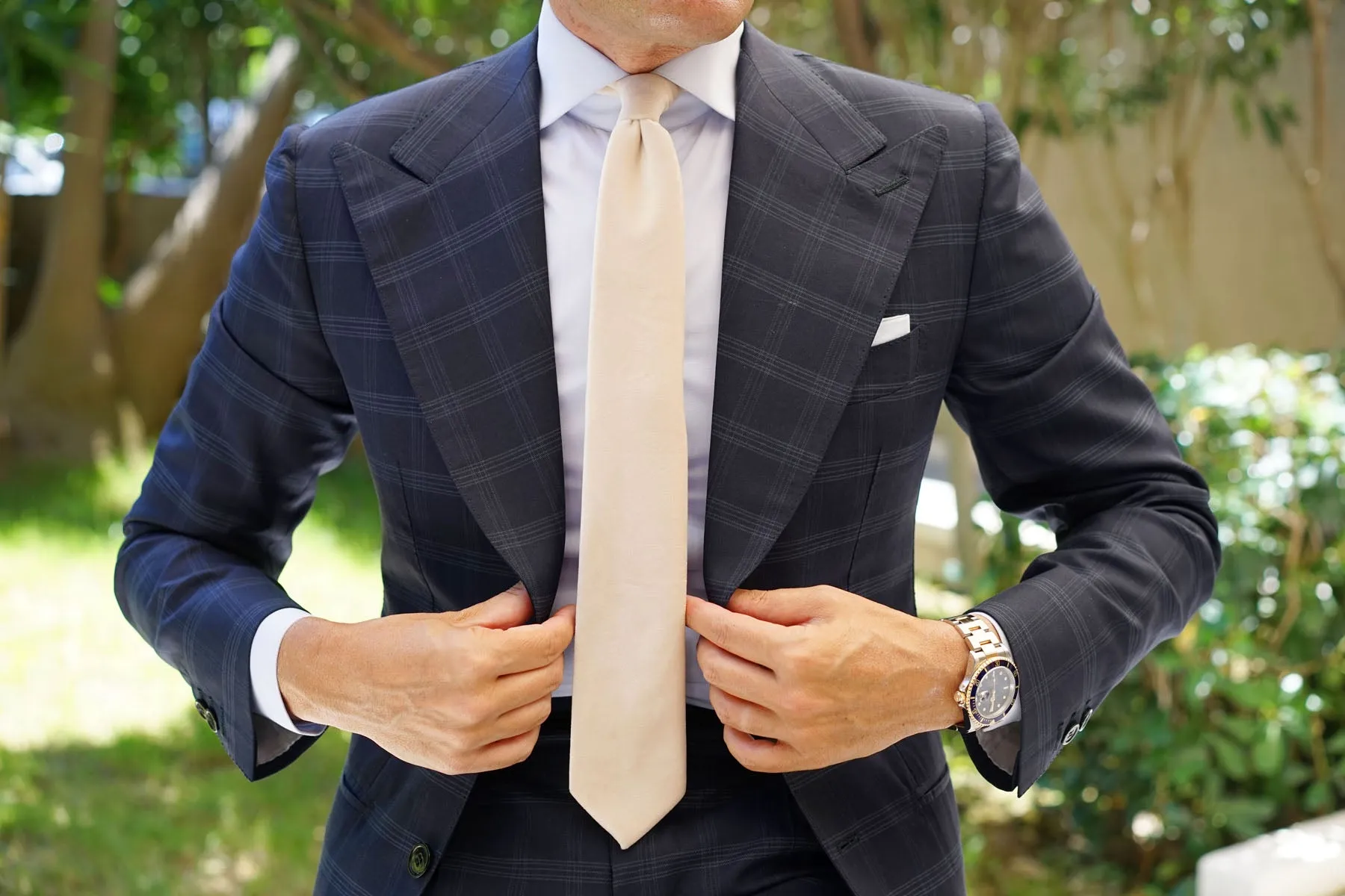 Beige Velvet Skinny Tie