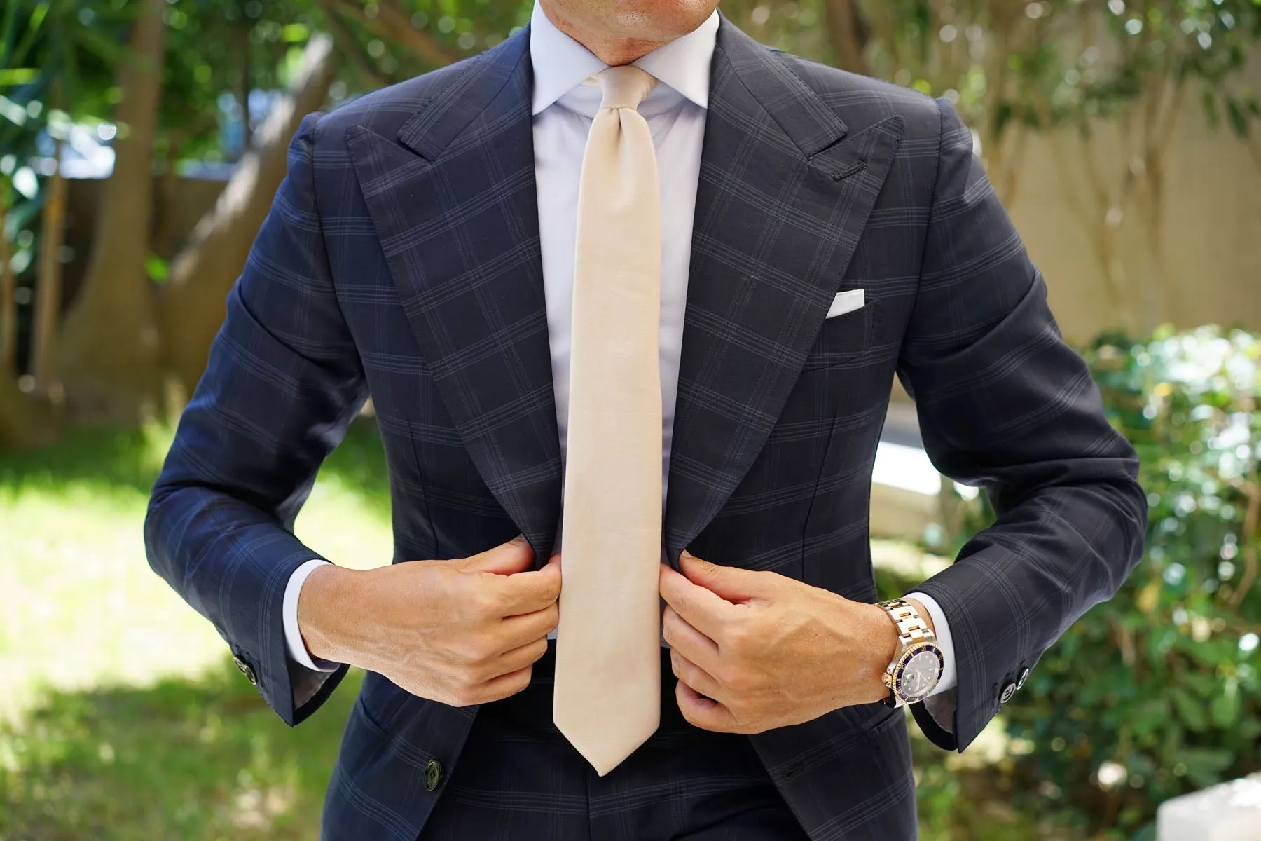 Beige Velvet Skinny Tie