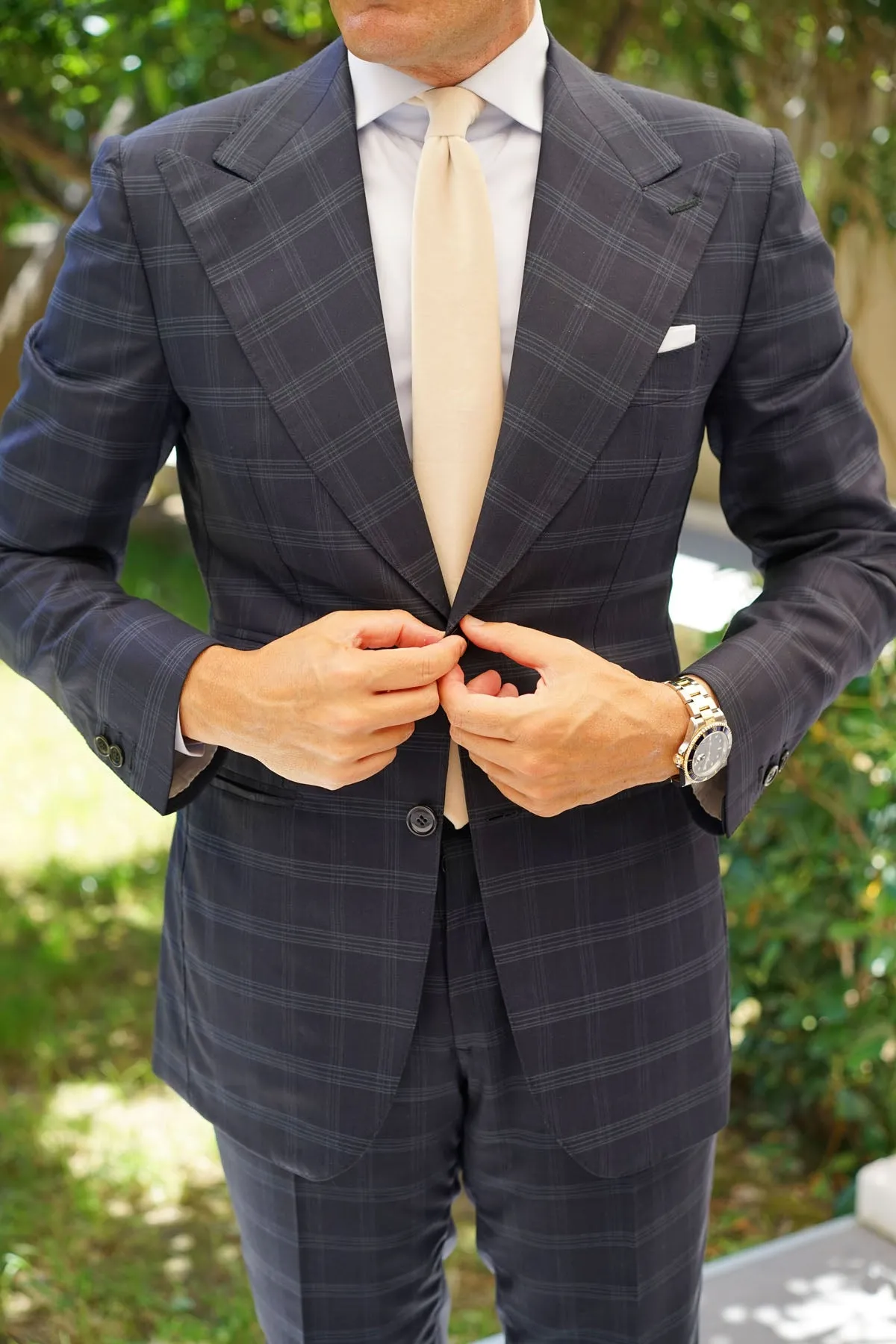 Beige Velvet Skinny Tie