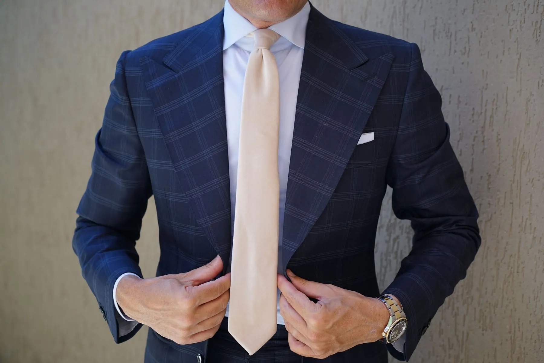 Beige Velvet Skinny Tie