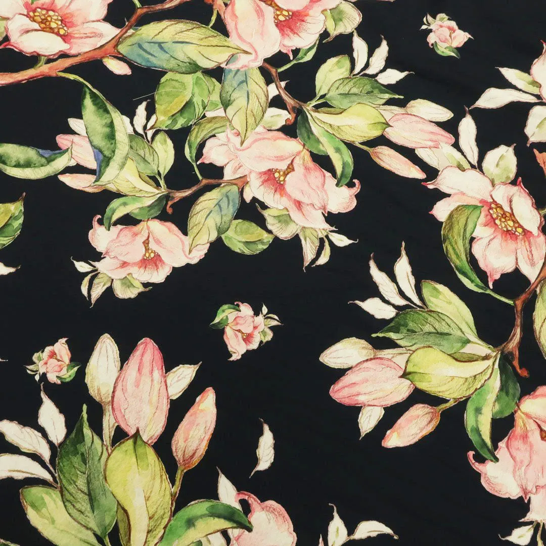 Black Background with Pink  Floral Printed Fabric