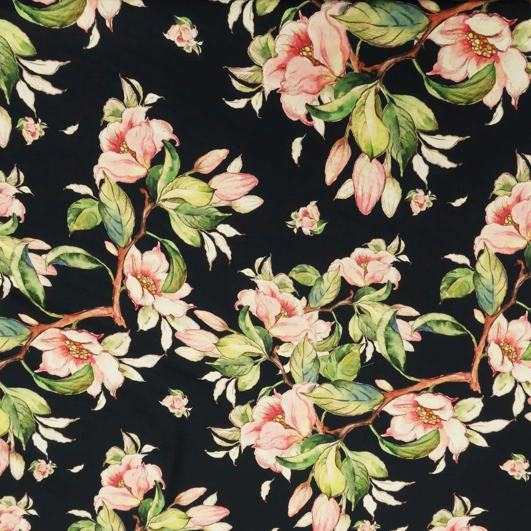 Black Background with Pink  Floral Printed Fabric