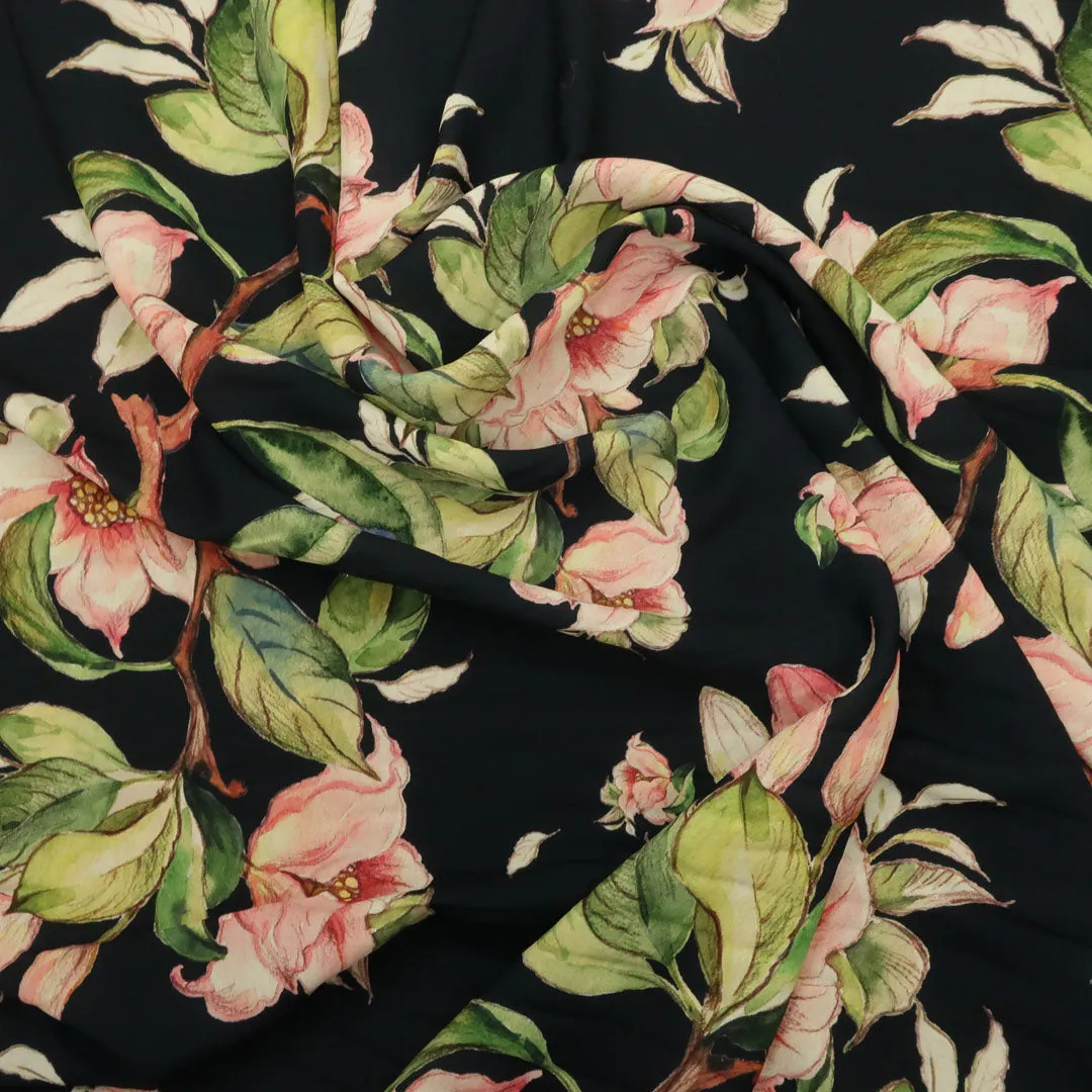 Black Background with Pink  Floral Printed Fabric