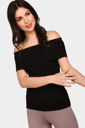 Black Basic Jersey Bardot Top