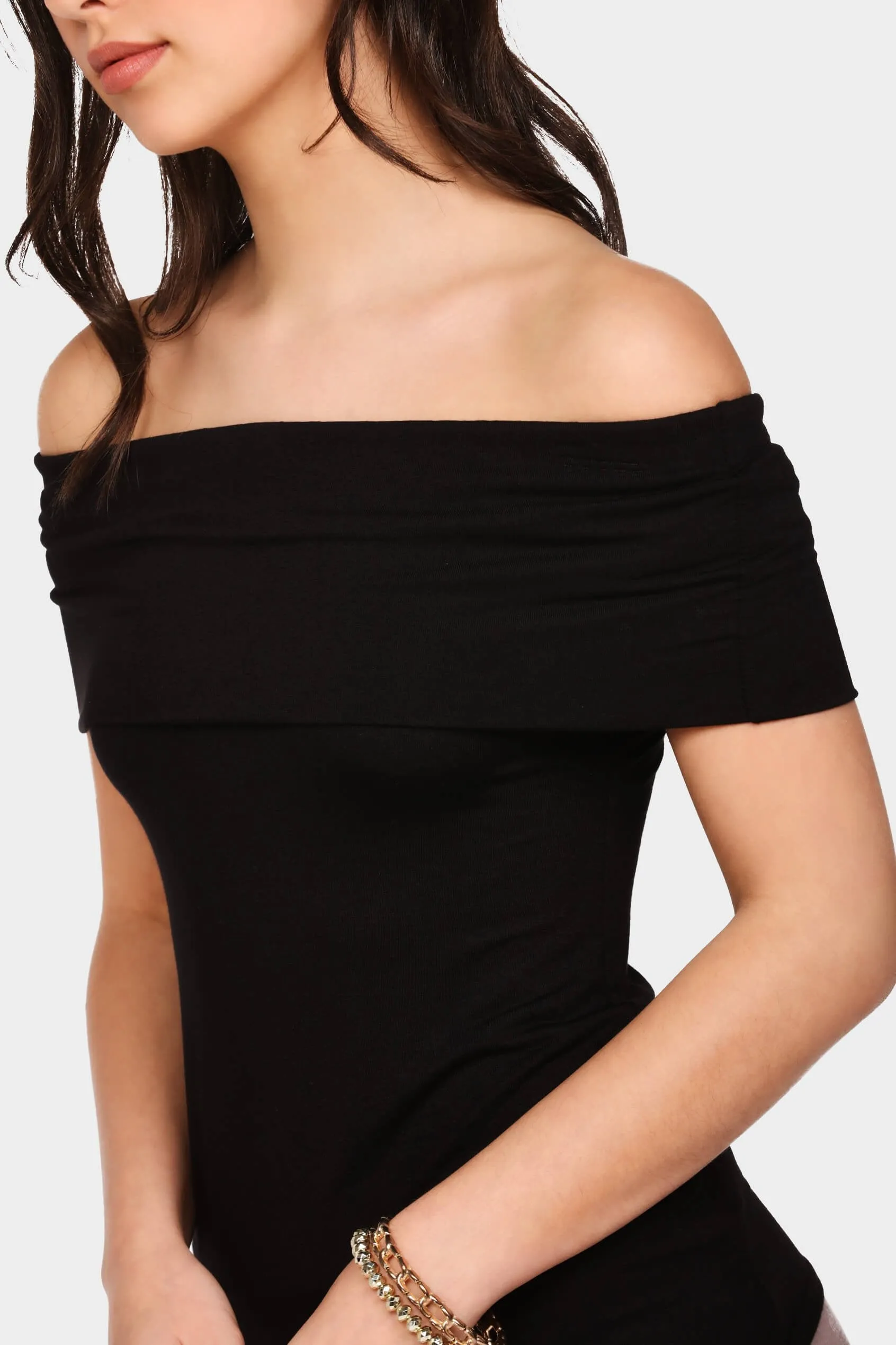 Black Basic Jersey Bardot Top