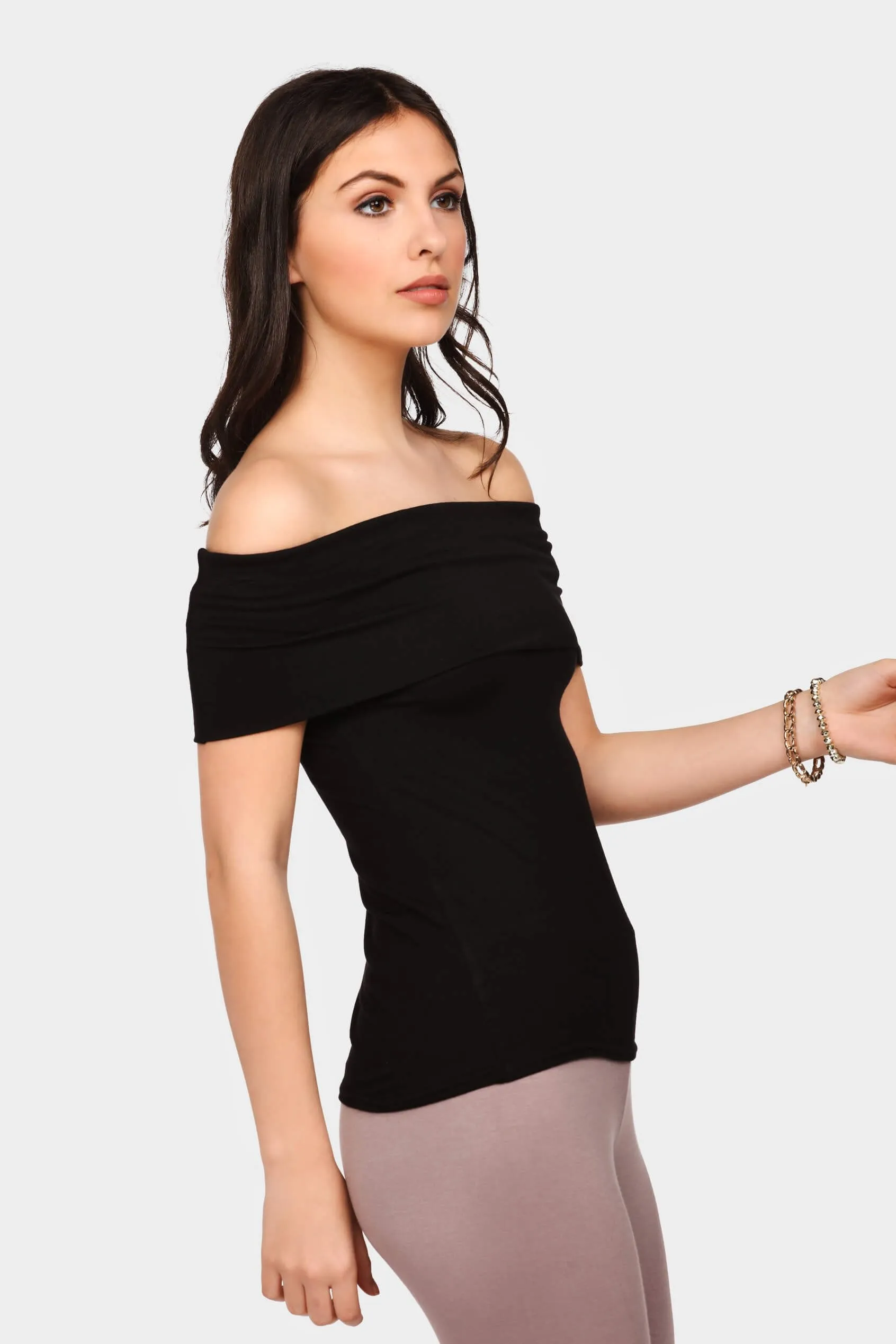 Black Basic Jersey Bardot Top