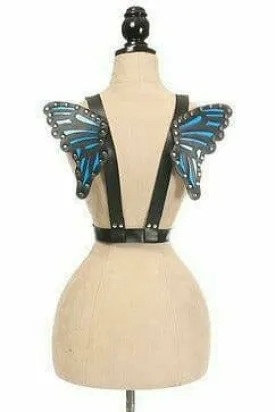 Black With Blue Vegan Leather Butterfly Wings