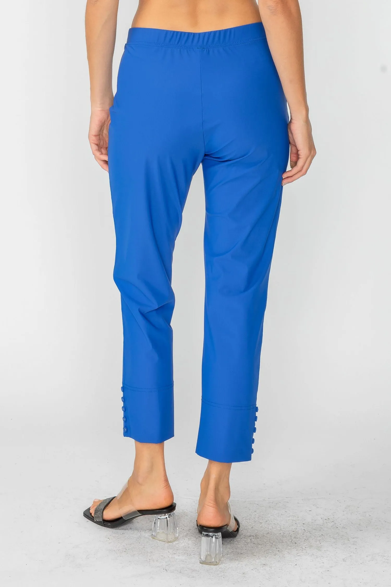 Blue Button Hem Slim Crops