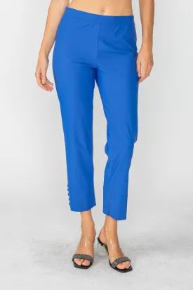 Blue Button Hem Slim Crops