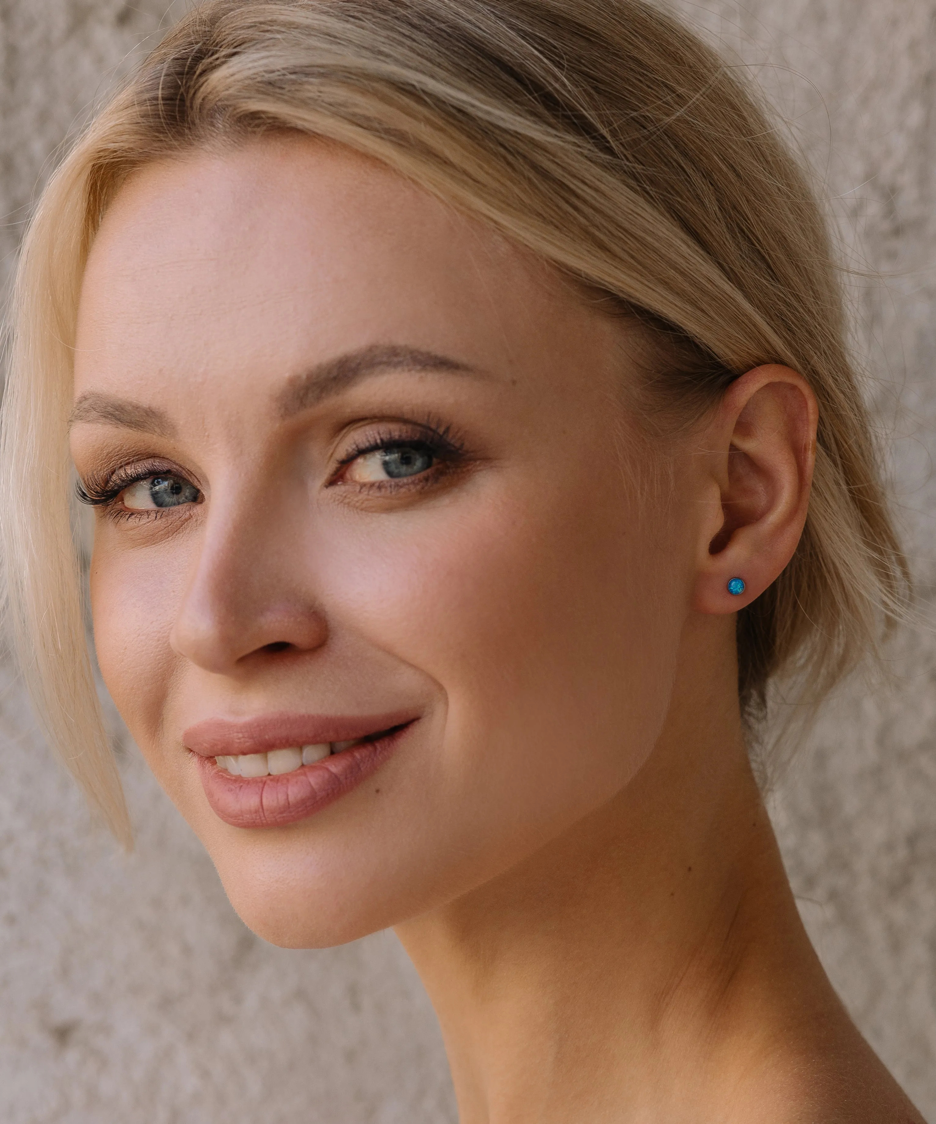 Blue Opal Titanium Stud Earrings