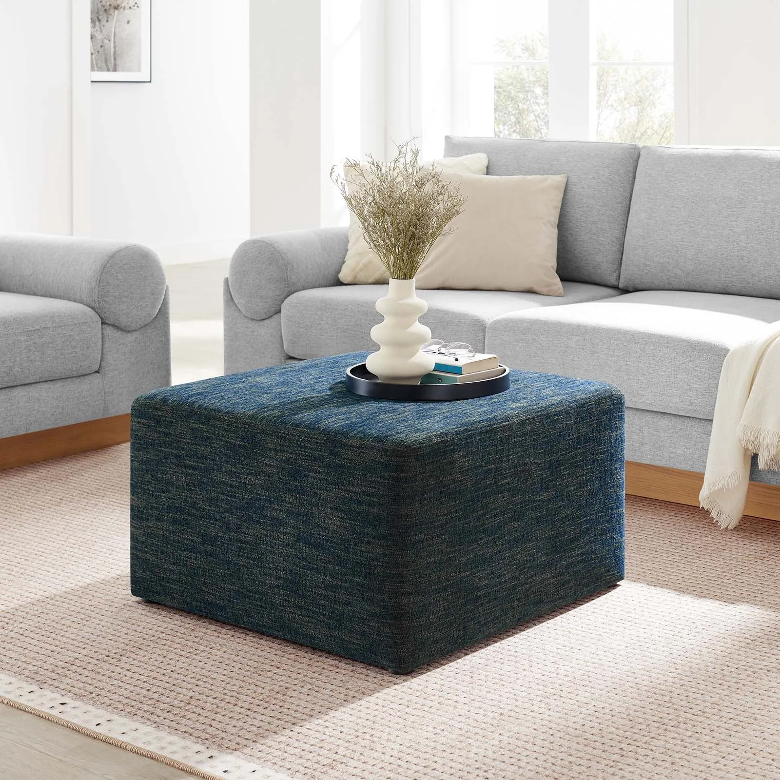 Callum Large 28" Square Woven Heathered Fabric Upholstered Ottoman by Modway