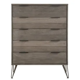 Contemporary Three-Tone Gray Chest of Drawers with Metal Legs and Acacia Veneer