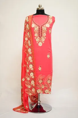 Dark Pink  Colour Aari Work Salwar Kameez With Neckline  Pattern And Designer Dupatta.