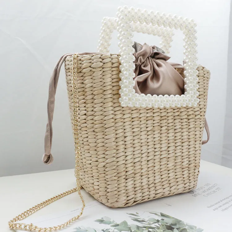 Embellished Straw Shoulder Bag – Designer Seaside Vacation Handbag