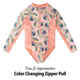 Girl's Long Sleeve Half Zip Swim Suit