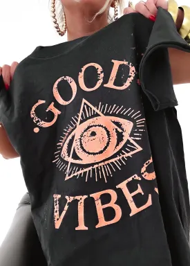 GOOD VIBES (PEACH) BLEACHED OUT SIDE SLIT TEE