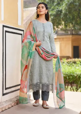 Grey Unstitched Cotton Satin Salwar Suit Dress Material for Women