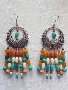 Gypsy Style Bead Silver Earrings