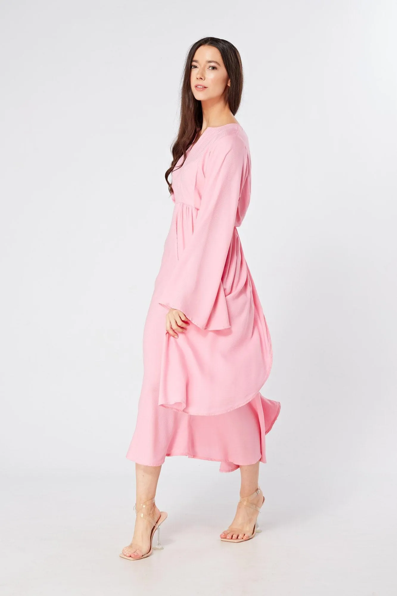 Hera Draped Super Soft Crepe Midi Dress With Long Kimono Sleeves