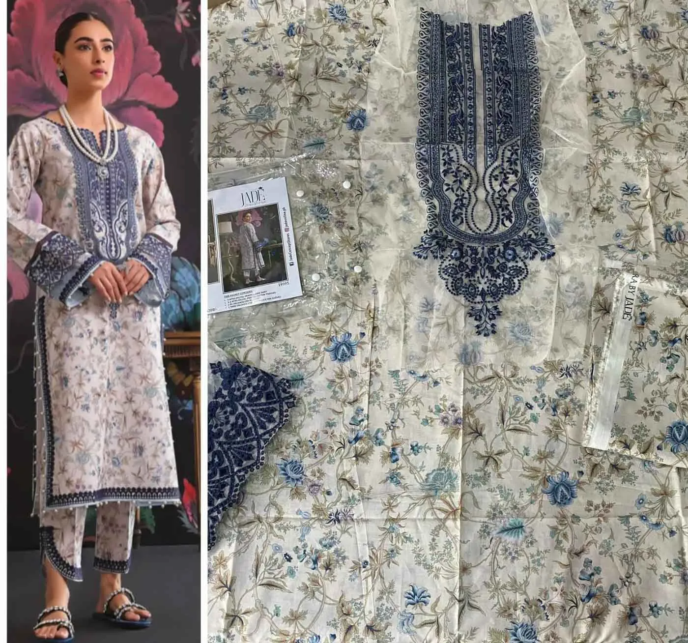 Jade Flora Embrodiered Off-White Pakistani Lawn Suits