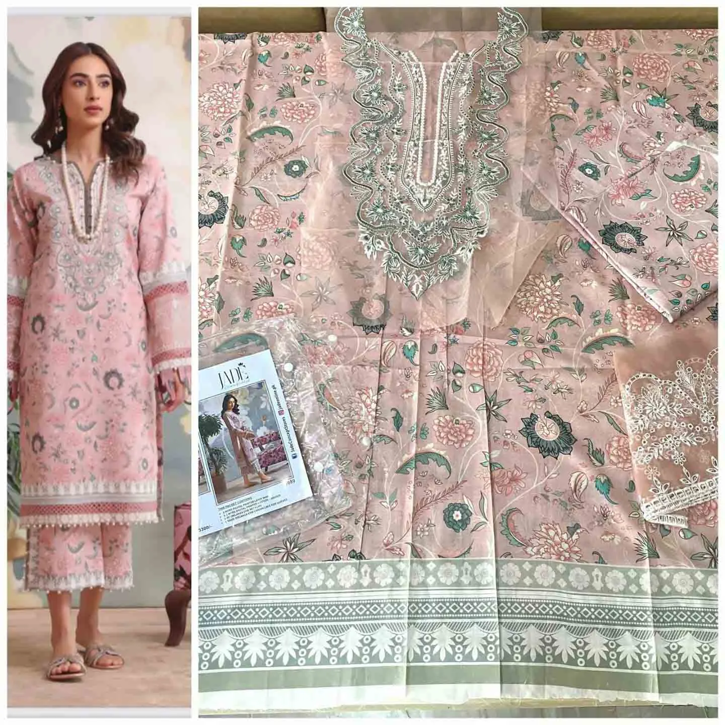 Jade Flora Embrodiered Pink Pakistani Lawn Suits