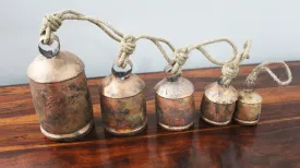 Mango Gifts Set of 5 Harmony Cow Bells Vintage Chimes Antique Copper Finish with Jute Rope