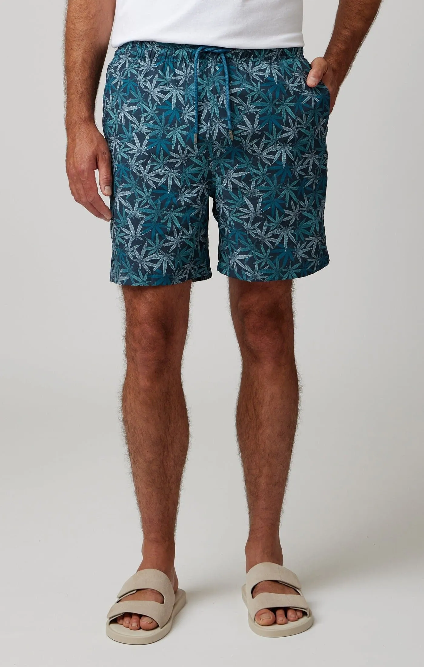 Navy Leaves Swim Shorts