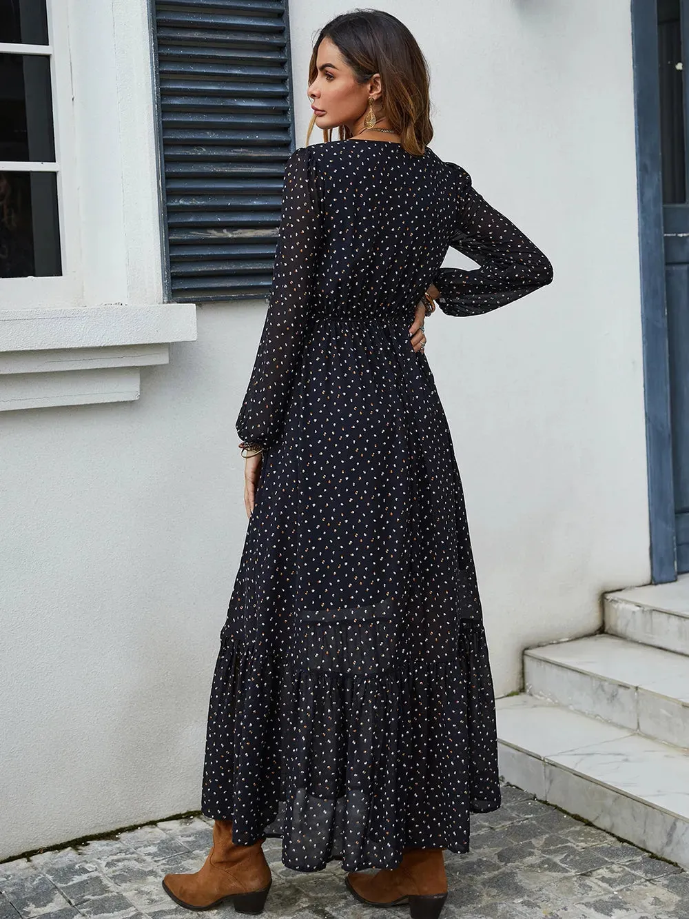 *Preorder* Embroidered V-Neck Long Sleeve Dress