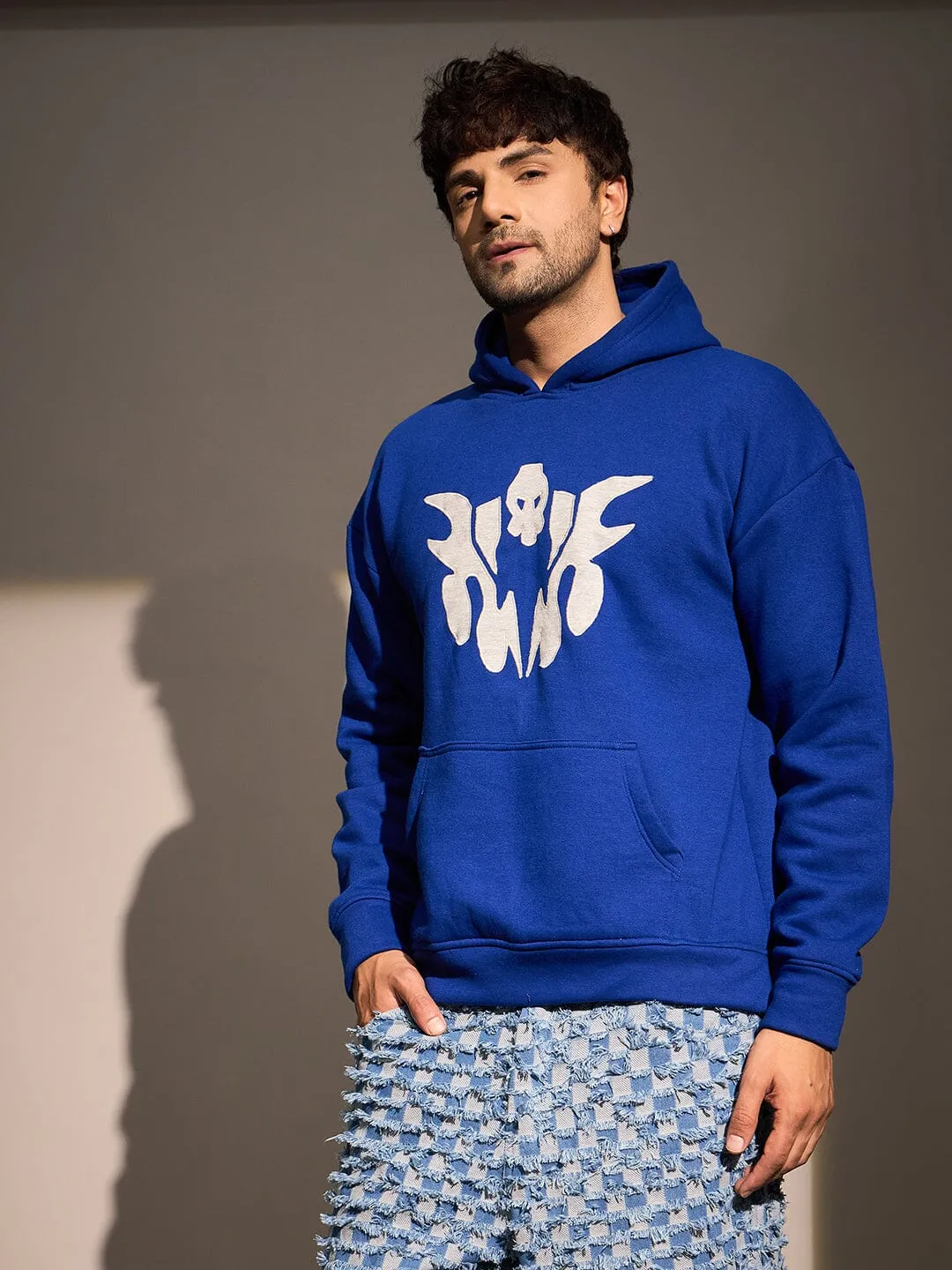 Royal Blue Embroidery Oversized Hoodie