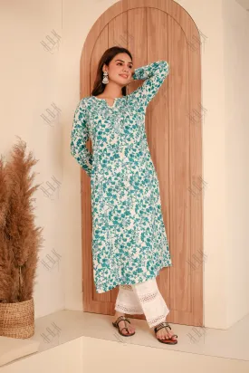 Saba Chikankari Kurta in Mul cotton in Blue Print