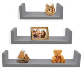 Set Of 3 Floating U Shelves, Gray