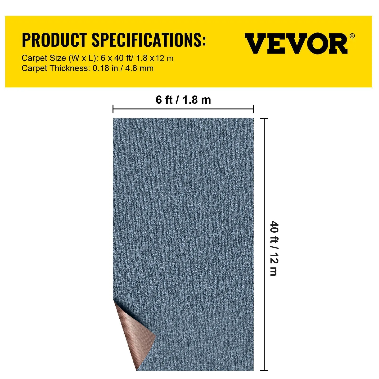 Vevor Marine Carpet 6' x 39.3' Waterproof Non-Slip Texture Rug Indoor/Outdoor Gray New